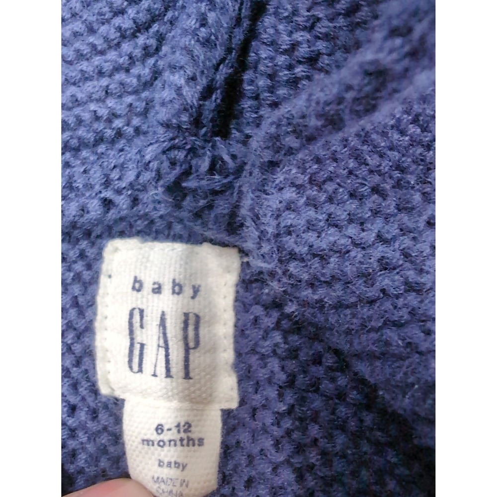 Baby GAP Navy Blue Knit Bear Ear Hooded Cardigan Sweater 6-12 Months 100% Cotton - Picture 2 of 5